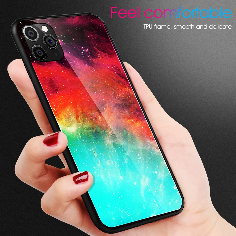 Крутой чехол из закаленного стекла для iPhone 11 Pro Max Xs, чехол с принтом Луны и звезд для iPhone 6, 6 S, 7, 8 Plus, X, XS, Max, XR, задний чехол s
