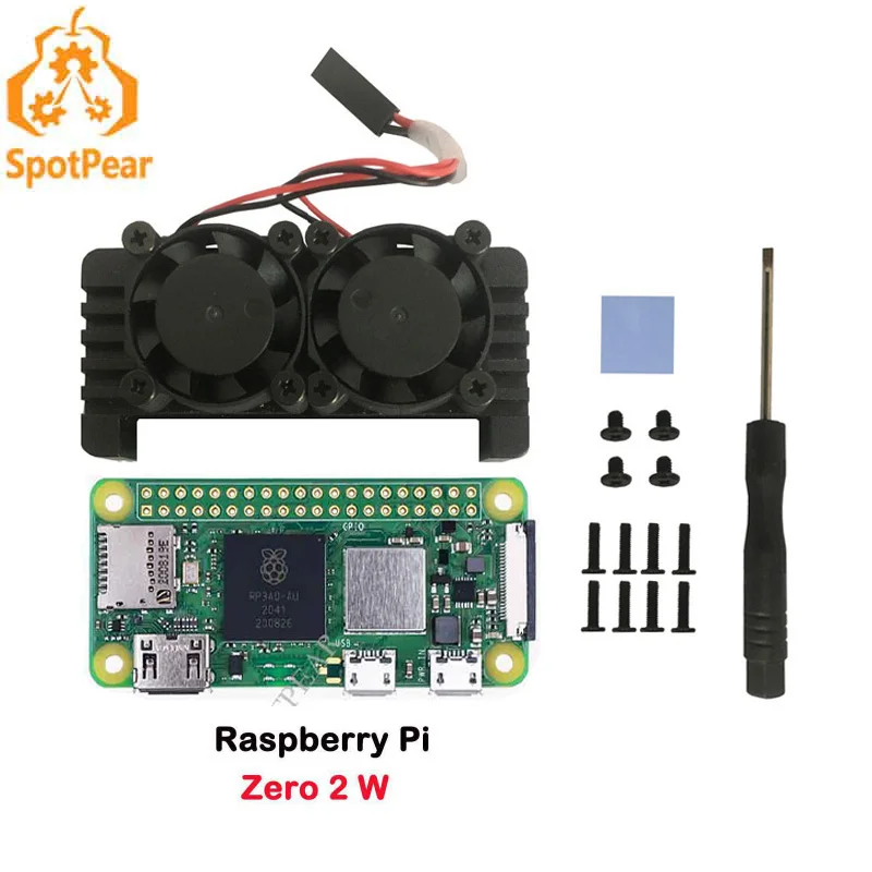 Raspberry Pi Zero 2 W PI0 с алюминиевым чехлом для радиатора и двумя вентиляторами |