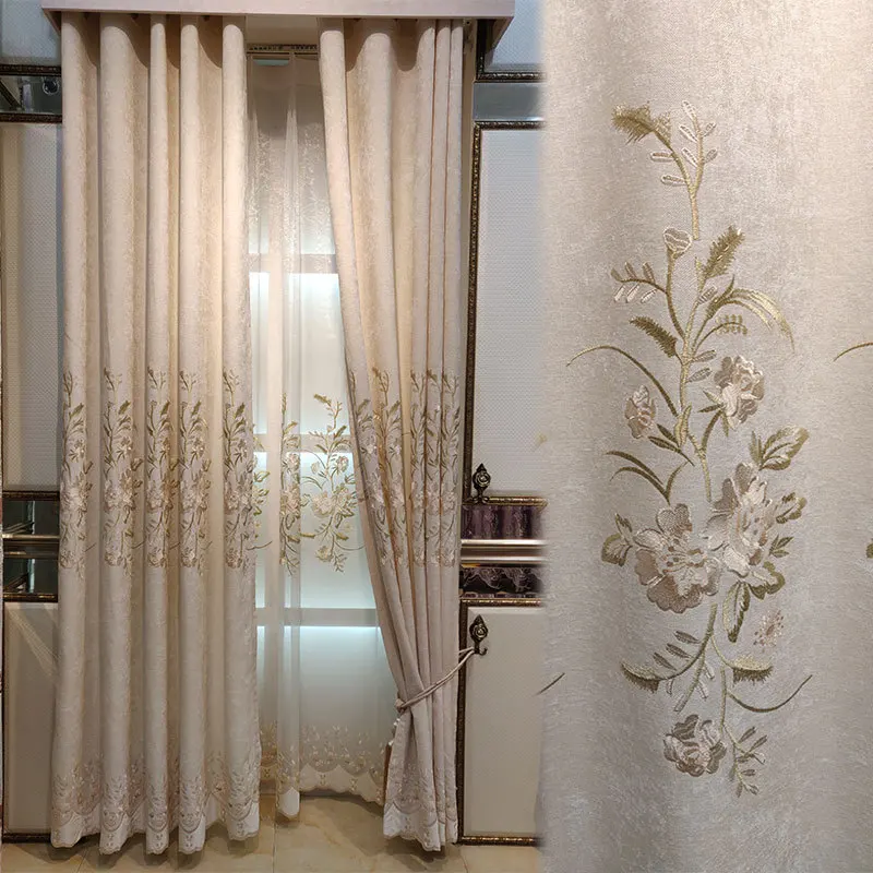 

Custom curtains European Chenille shading Branch embroidered yellow livingroom bedroom cloth blackout curtain tulle drape M750