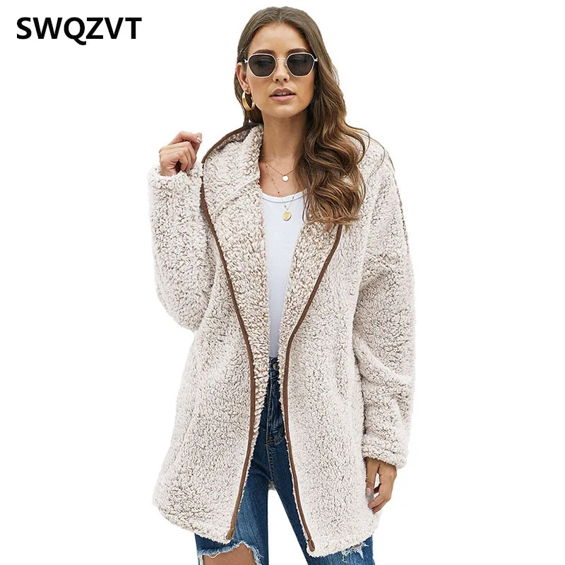 Толстая теплая Женская куртка, Модные свободные однотонные пальто с капюшоном и куртки для женщин, зимняя женская уличная одежда, женские меховые пальто