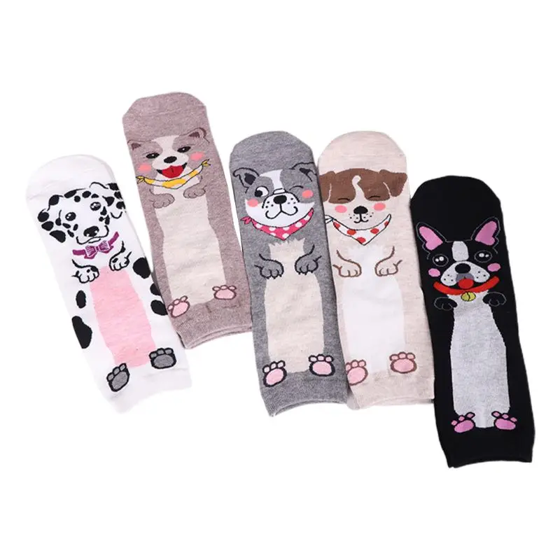 5 пар, женские осенние хлопковые носки, Забавные милые 3D мультяшный щенок, чулочно-носочные изделия