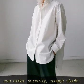 

LANMREM can ship spring fashion new black white oversize shirt women Loose Long Sleeve Solid Color all-match vintage tops YH959
