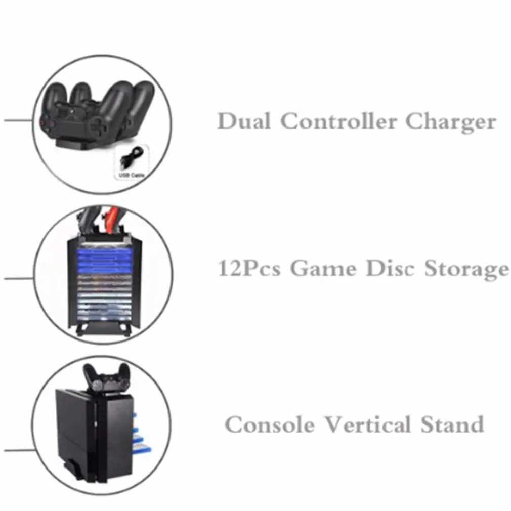 Черный цвет игровой диск башня вертикальная подставка для PS4 DualShock док-станция для зарядки контроллера станция для playstation 4 PRO Slim