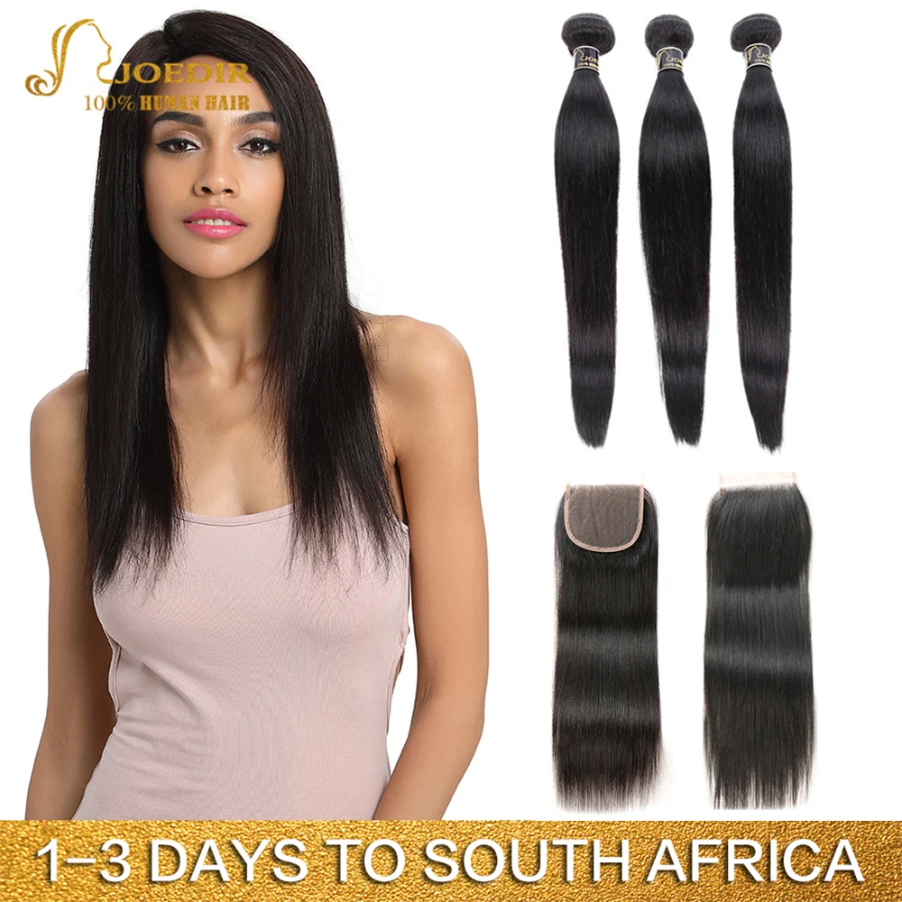 Best Joedir Hair Human Hair Weave 3 4 Bundles With Closure Brazilian Straight Weave Non Remy Hair 28 30 Inch Bundles With Closure