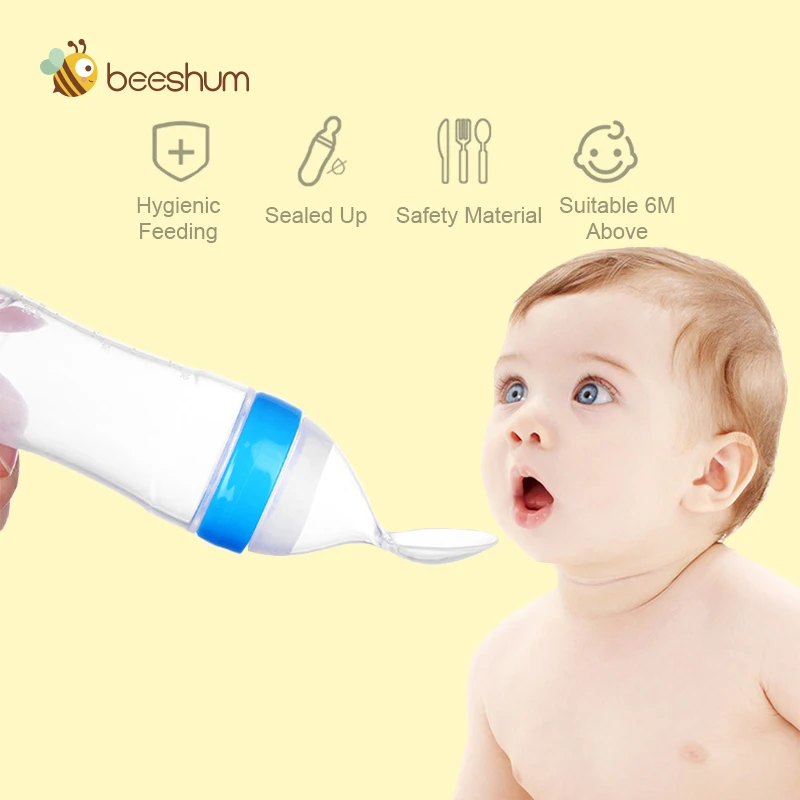 Beeshum 90ml Baby Squeezing Feeding Spoon Safety Silicone Training Baby Bottle Spoon Infant Cereal Food Feed Spoon Baby Gadgets 4