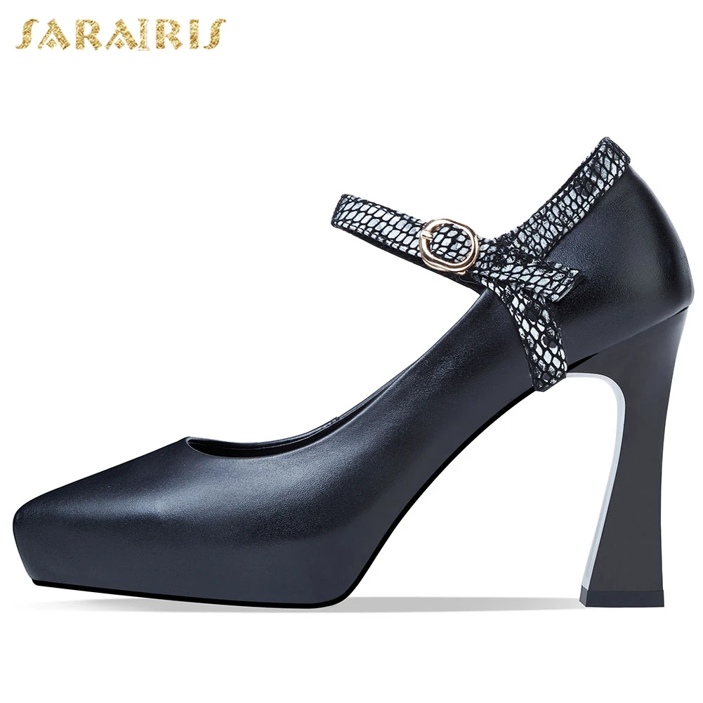 

Sarairis 2020 New Fashion Genuine Leather Strange Style Office Lady Pumps Woman Shoes Pointed Toe Buckle Strap Shoes Women