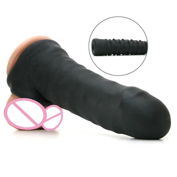 Reusable Condom For Man Dick Sleeve Dildo Enlargement Male Cock Ring Penis Extender Condom Intimate Goods For Male Sex Toys Shop 1