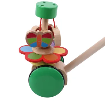 

Children Wooden Rotating Butterfly Single Rod Animal Trolley Toddler Colorful Montessori Learning Educational Toys