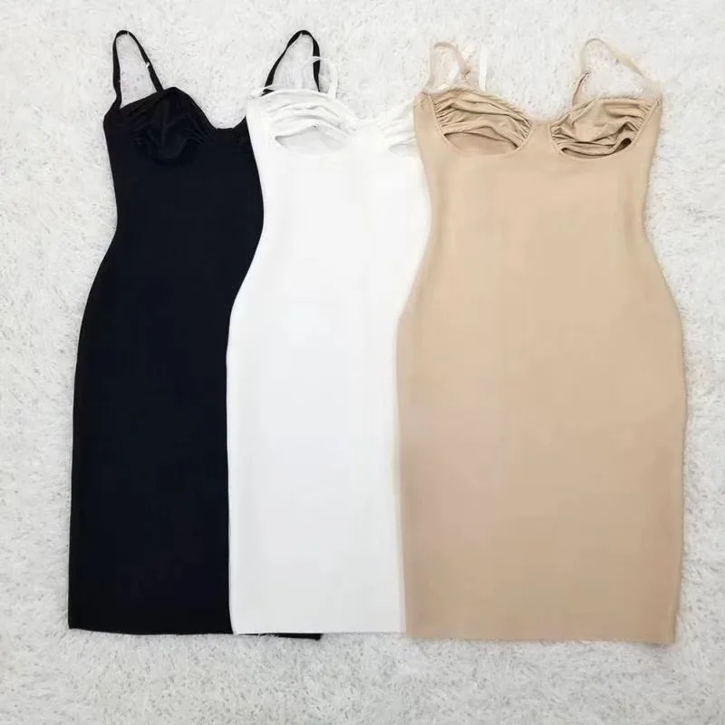 Simy Tara новое летнее облегающее Бандажное платье для женщин Vestidos сексуальное платье на бретельках черные белые бежевые вечерние платья знаменитостей - Цвет: Черный