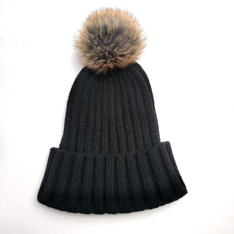 

10-Year-Old Children Furry Ball Knitted Wool Hat Winter Cute Set of Head Cap Autumn And Winter Cap Thick Parent And Child-
