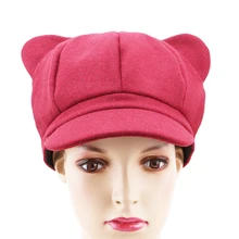 Корейская модная восьмиугольная кепка с кошачьими ушками для женщин, однотонная шерстяная фетровая Кепка Newsboy на осень и зиму, берет художника, зимняя шапка