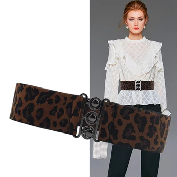 

Women Wide Belt Elastic Cinch Waistband Lady fashion Stretch Cummerband Girls Leopard Print Waistbands Waist Seal for dress coat