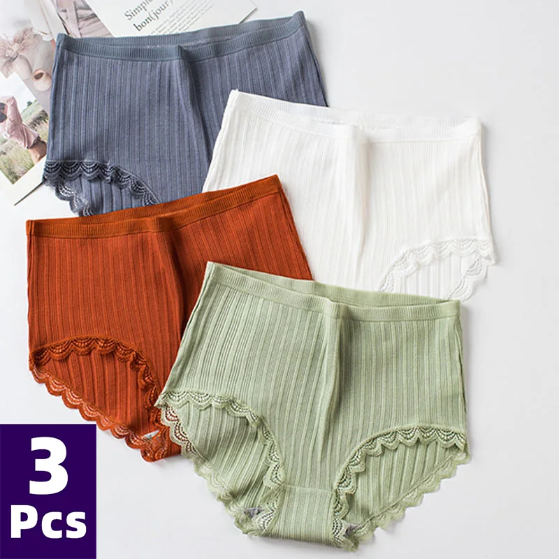 3PCS/Set Women's Panties Cotton Underwear Solid Color Briefs Girls Middle  Waisted Soft Panty Women Underpants Female Lingerie