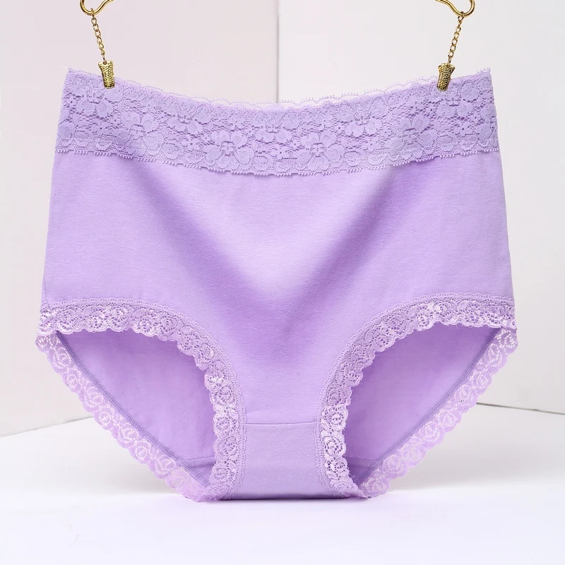 Cintura alta ropa interior femenina de algodón de la ropa interior de las mujeres de gran tamamino culotte ropa interior de mujer - Цвет: Лаванда