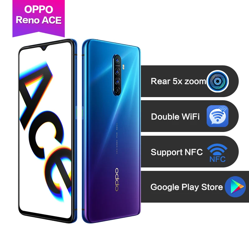 OPPO Reno Ace 6," 5x zoom двойная поддержка Wi-Fi NFC Google Play 90 Гц игровой AMOLED экран 8 Гб 128 ГБ 48MP 65 Вт Super VOOC gps 4000 мАч
