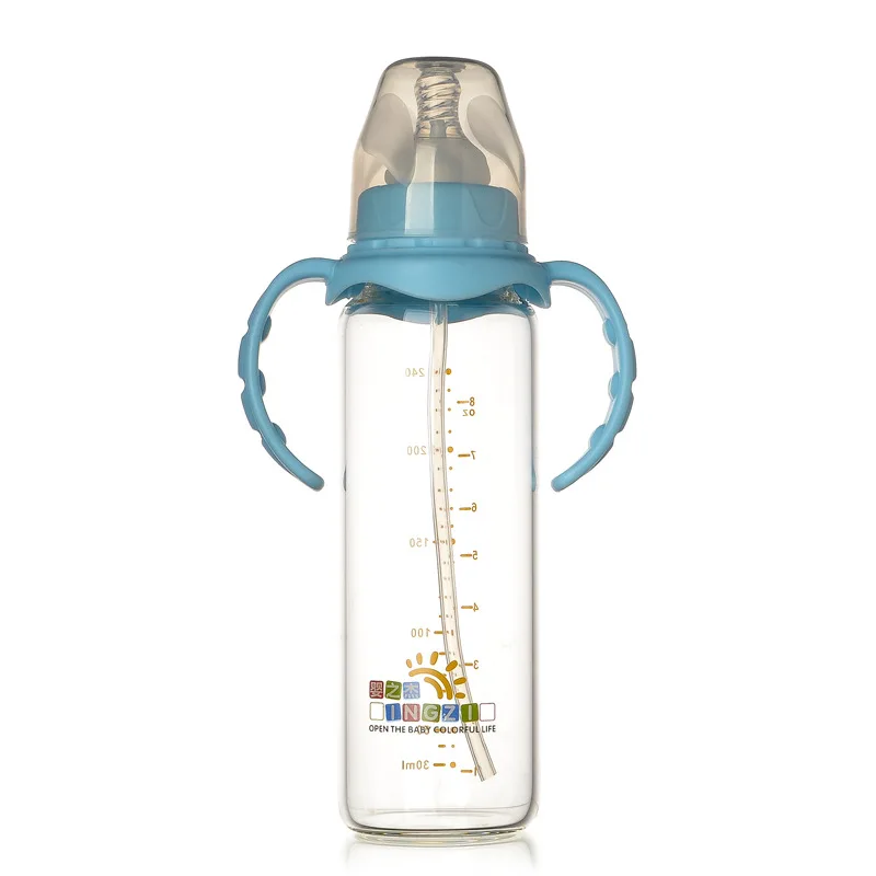 

Baby Products Processing 240ml Shift Standard Caliber Crystal Diamond Glass BABY'S Feeding Bottle with Handle