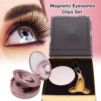

Magnetic Eyelashes Eyeliner Eyelash Curler Set Reusable Natural Long Magnetic False Eyelashes With Tweezers Makeup Set
