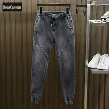 

Spring Autumn Mens New Slim Casual Jeans Punk Style Vintage Pockets Male Fashion Solid Classic Korean Adjustable Waist Pants