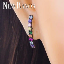 Newranos, линейная форма, серьги «Радуга», Многоцветный натуральный Радужный камень, серьги для пирсинга для женщин, модные ювелирные изделия EWX002222