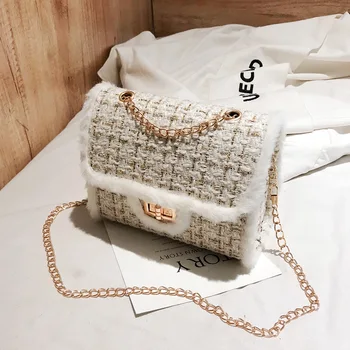 

1PCS Women's Bag 2019 New Trend A Circle of Wool Fashion Simple One Shoulder Crossbody Turn Lock Bag Women Bag