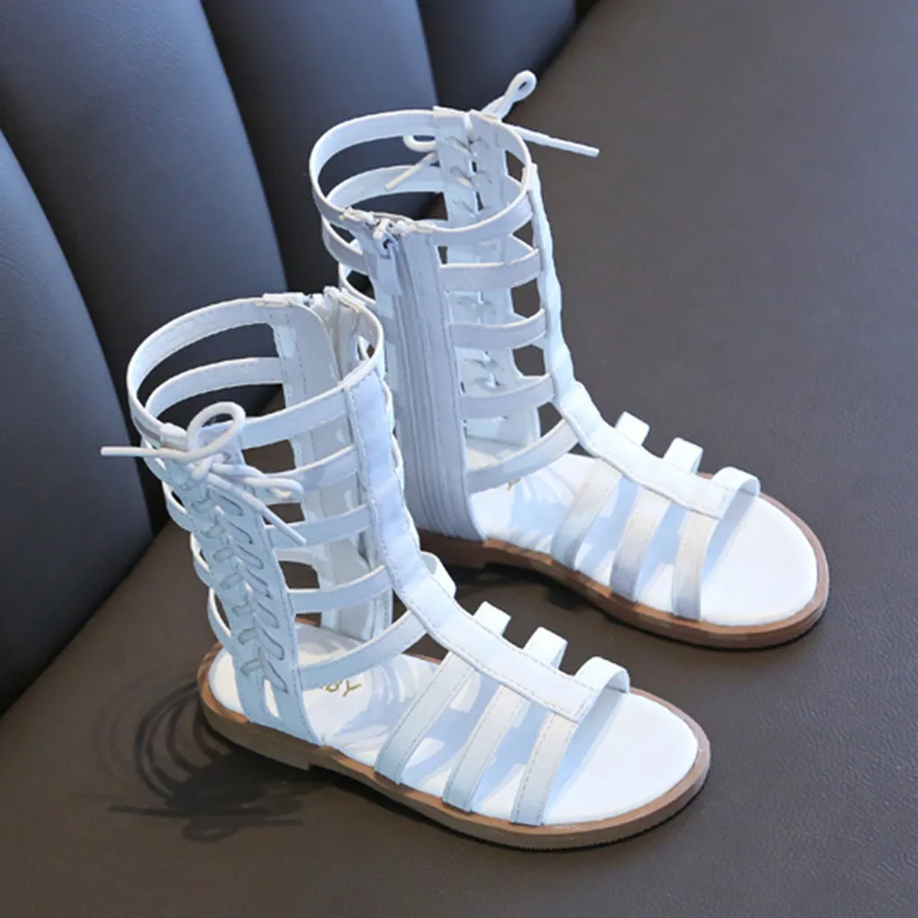 TELOTUNY-Sandalias de princesa romana para niñas pequeñas, zapatos de verano, Gao Bang, Punta abierta, con cremallera