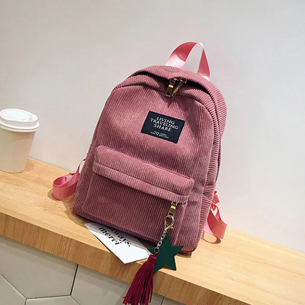 

Woman Mini Simple Corduroy Backpacks Concise Campus Style Pure Color Vintage Bag Students School Bags Small Leisure Backpacks