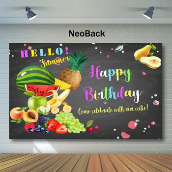 

NeoBack Tropical Fruit Backdrop Fruit Theme Happy Birthday Photo Background Pineapple Birthday Party Photography Backdrops