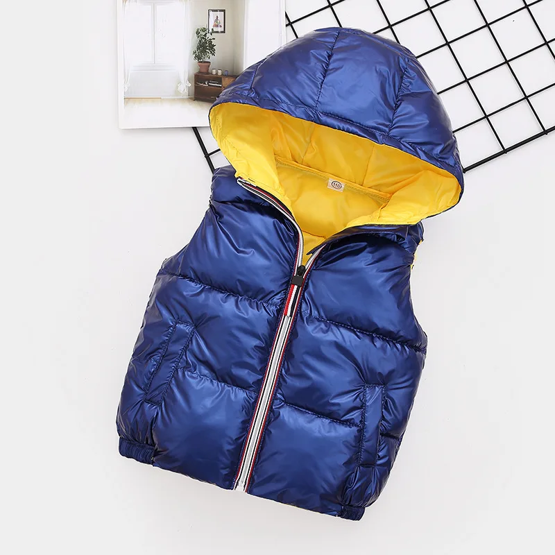 Children Waistcoat Outerwear New Winter Sleeveless Coats Kids Clothes Warm Hooded Cotton Vest Baby Boys Girls Shiny Down Vest