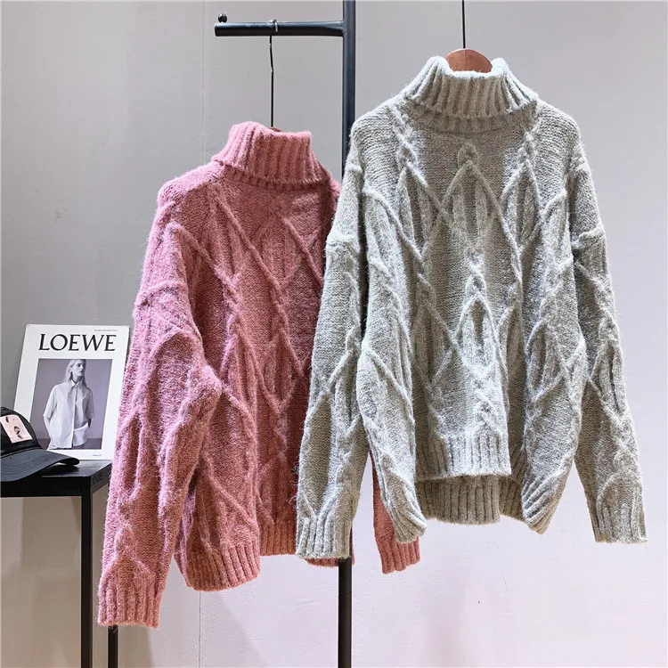 Новейший Женский пуловер, свитера, милая Водолазка с длинным рукавом, вязаный свободный свитер, топы, зимние женские свитера