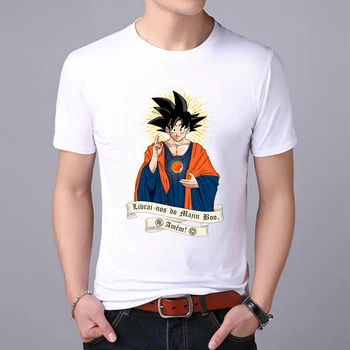 

LUSLOS Fashion Men's T Shirt Short Sleeve Casual White Tshirt Dragon Ball Printed Japanese Anime Tshirts Male Tee Top Streetwear