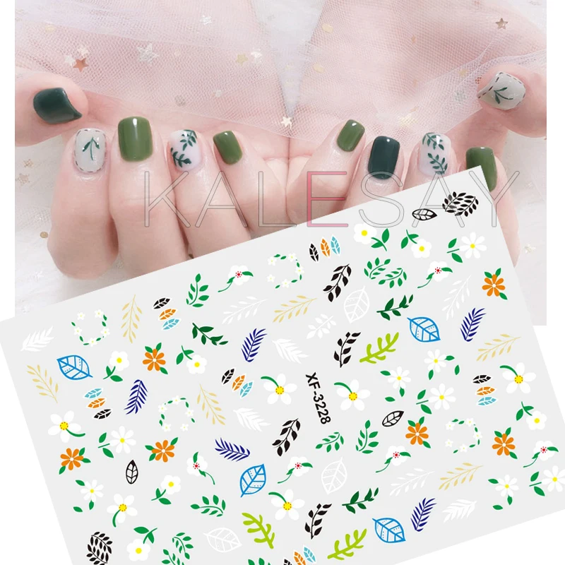 3D Summer Nail Art Stickers Decoration Green Leaf Sticker Transfer Decals Manicure Design Adhesive DIY Nails Foil | Красота и