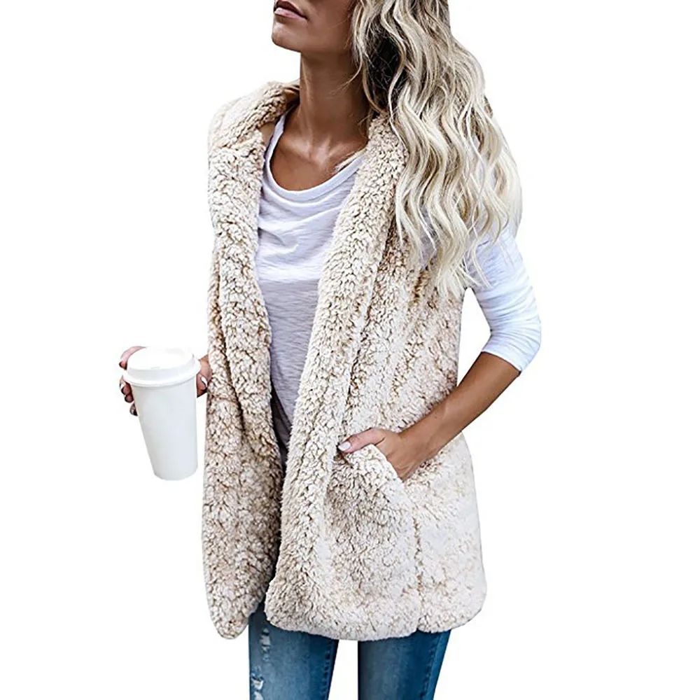 Beige Новое поступление, флисовый жилет, пальто, горячая Распродажа, женский осенний зимний кашемировый жилет с карманами, толстовка, уличная одежда, пальто, топы WDC3441 - Цвет: Beige