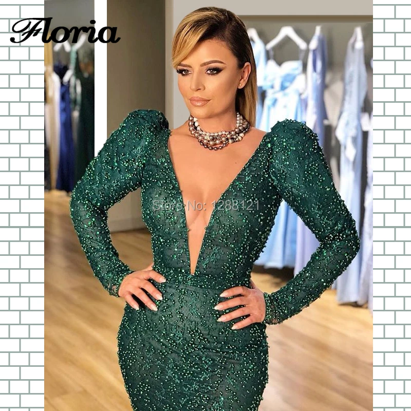 Жемчужные длинные вечерние платья русалки Robe De Soiree, платье с v-образным вырезом для выпускного вечера, зеленые вечерние платья знаменитостей, кафтаны, арабские