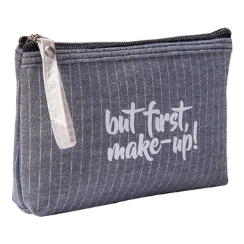 

Portable Fashion Women Cosmetic Bag For Travel Washing Lip Storage ETya Striped Girls Makeup Case Zipper Pouch Small