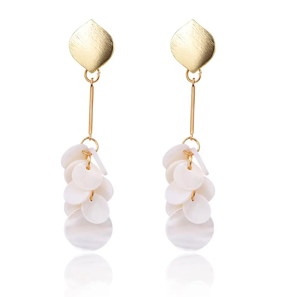 

HC Fashion Sea Shell Statement Earrings Women Gold Color Trendy Metal Cowrie Long Dangle Earrings 2019 Luxurious Beach Jewerly W