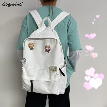 

Women Backpacks Canvas Solid All-match Unisex Casual Fashion Ulzzang with Patches Fresh Teenagers Shoulder Large Capacity Chic