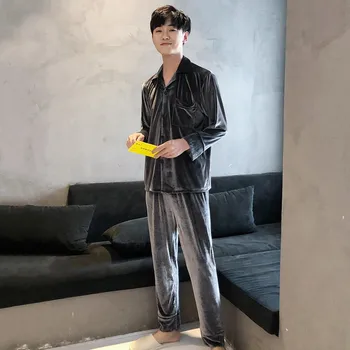 

Velvet 2PCS Pajamas Suit Plus Size Men Sleepwear Autumn New Shirt&Pants Lovers Nightwear Velour Intimate Lingerie 3XL 4XL 5XL