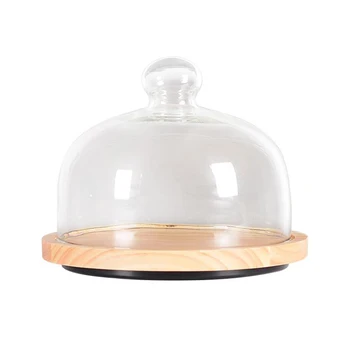 

Nordic Style Retro Wooden Cake Plate Glass Cover Dessert Table Display Stand Tray Home Kitchen Decoration Festive Party