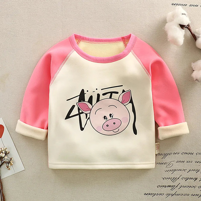 Pink pig Футболки для малышей г. Осенне-зимняя флисовая футболка с длинными рукавами для девочек и мальчиков, Теплые Топы, Детская футболка для мальчиков и девочек - Цвет: Pink pig