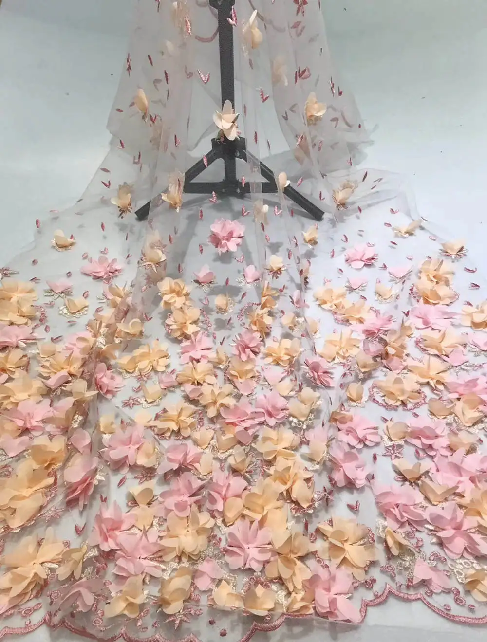 Эксклюзивная вышивка тюль кружевная французская сетка ручная работа 3D Цветы