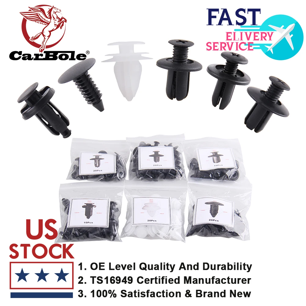 

Carbole Brand 100Pcs Plastic Clip Trim Car Auto Push Pin Rivet Bumper Fastener Panel Retainer Great for Toyota Honda GM Ford