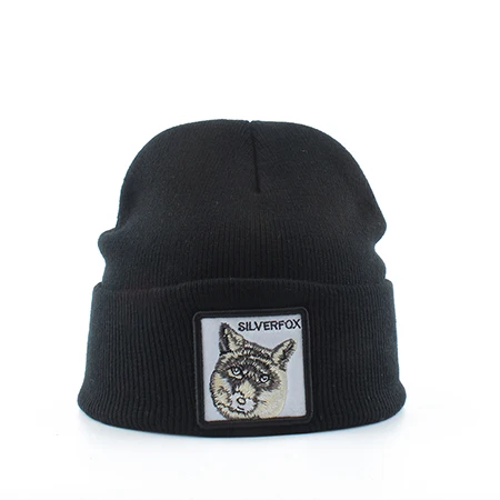 Волк шапочка с животными Для мужчин теплая вязаная детская Шапки для женские шляпы хип-хоп головные уборы Skullies капот Кепка в стиле унисекс дропшиппинг - Цвет: fox black