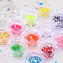 Маникюрные цветные лазерные наклейки для ногтей со стеклянной бумагой, аксессуары Aurora Star, блестящая конфетная бумага, 12 цветов