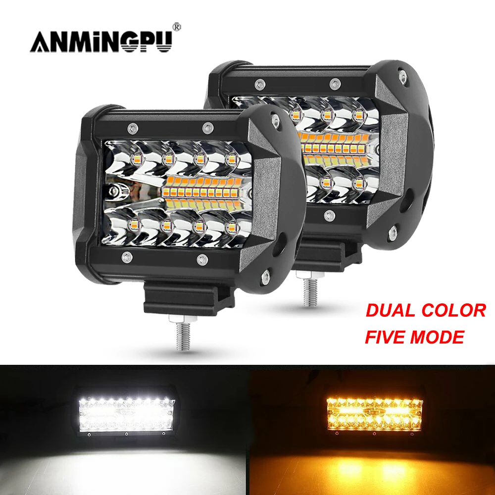 

ANMINGPU 4" 7" White/Yellow LED Fog Light for Cars Truck Tractor SUV 4x4 Boat ATV 60W 120W LED Work Light Bar Off Road 12V 24V