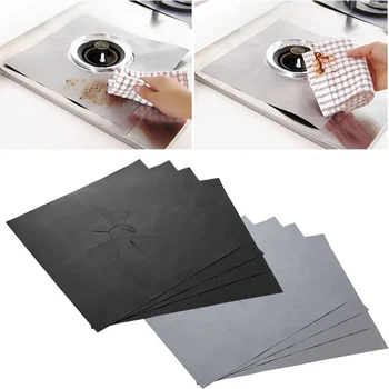 

KItchen Cover Mat 4Pcs Foil Gas Range Burner Glass Fiber Stove Top Protector Pad Liner Cover Mat Gas Stove Protectors