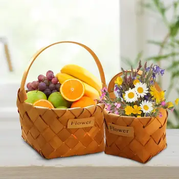 

Portable Hand-woven Wooden Basket Flower Storage Basket For Wedding Camping Picnic