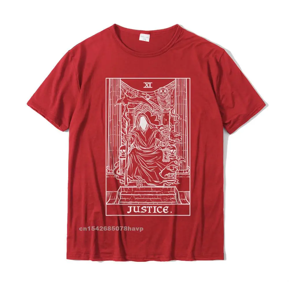 Street 100% Cotton Top T-shirts for Men Short Sleeve Birthday Tops Shirts Rife NEW YEAR DAY Crewneck T Shirt Personalized Justice Tarot Card Grim Reaper Halloween Goth Horror Occult T-Shirt__2656. red