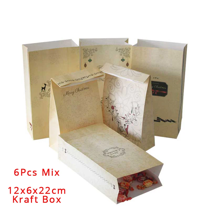 6pcs mix bags Рождественские бумажные подарочные коробки рождественские украшения для дома подарочная упаковка для конфет пластиковый бумажный пакет Kerst новогодние принадлежности - Цвет: 6pcs mix bags