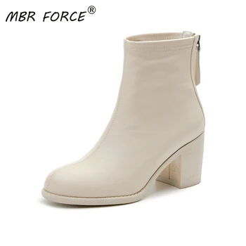 

MBR FORCE Retro British style New Fashion High Quality High Heels Women Ankle Boots Round Toe Footwear Female Woman Ladies Shoes