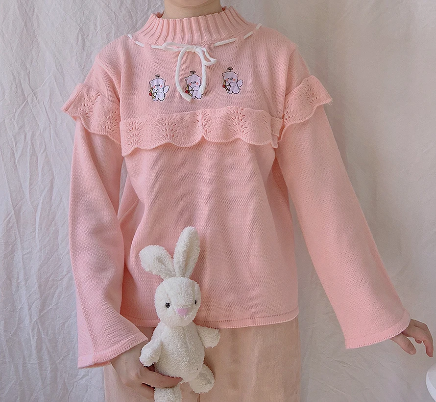 Harajuku Kawaii вязаный свитер для девочек-подростков японский милый розовый джемпер
